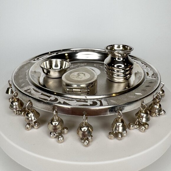 Pooja Puja Thali Set 900 Silver In Box - Picture 5 of 11